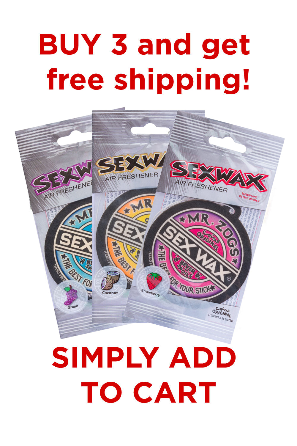 Sex Wax Air Freshener Multi Pack (Coconut/Pineapple/Strawberry 3 Pack)
